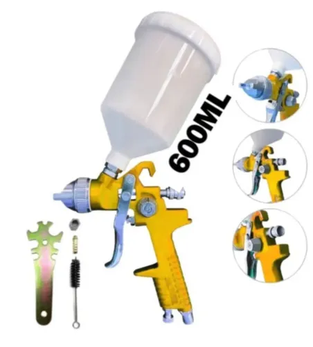 PISTOLA DE PINTURA GRAVIDADE CANECA PLÁSTICA 600ML ALTA PRECISÃO 