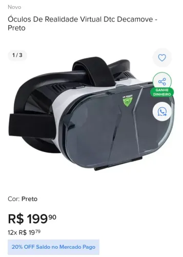 Óculos De Realidade Virtual Dtc Decamove - Preto