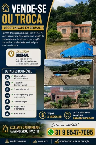 Vende -se ou Troca por imóvel em Barão de Cocais/MG.