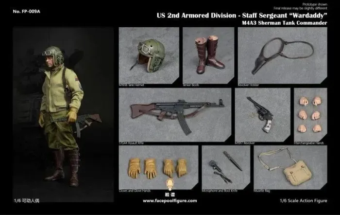 Facepool Wardaddy Brad Pitt Corações de Ferro Fury 1/6 N Hot Toys