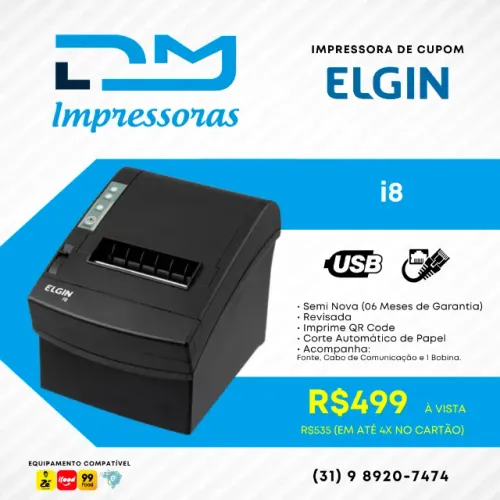 Impressora Térmica de Cupom Elgin i8 (Semi Nova - 06 meses de garantia)