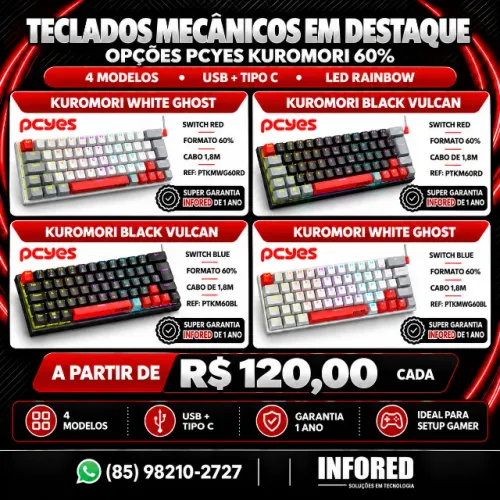 Teclados Mecânicos PCYes Kuromori 60% em Destaque