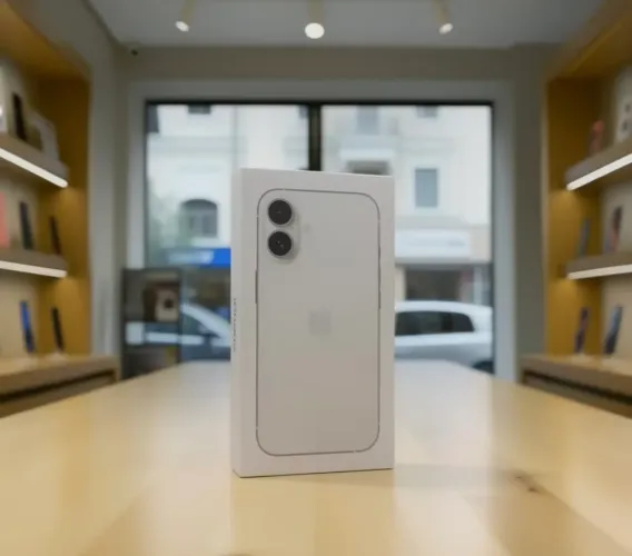 Caixa de iPhone 16 branca vazia