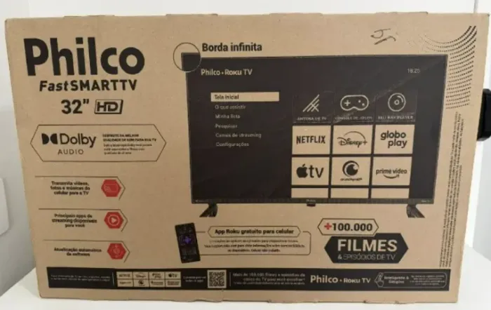 Smart TV Philco 32" HD Roku TV - NOVA e LACRADA NA CAIXA