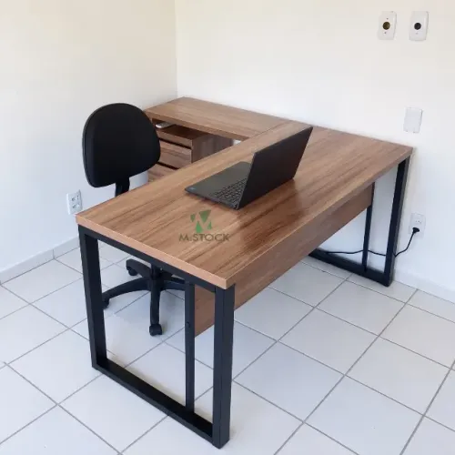 mesa happy em l com gaveteiro 1,10 x 1,40 m nogal para empresa