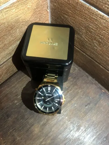 Relógio Seculus Masculino Dourado/Preto + Caixa Original