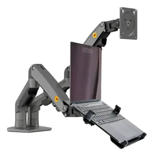 Kit Suporte Articulado F160 Pistão a Gás Monitor 17 a 27 + Bandeja Notebook
