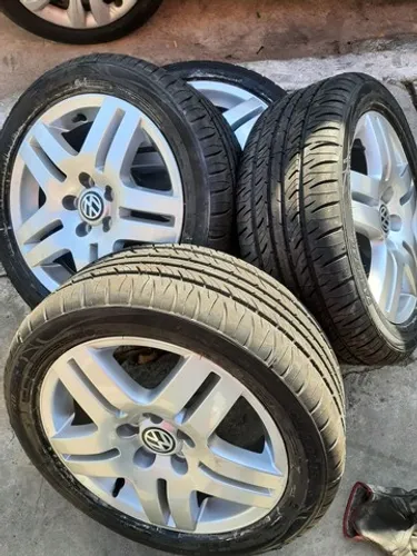 Roda aro 15 long beach prata vw golf 5x100 Pneu 195 50 15 farroad jogo