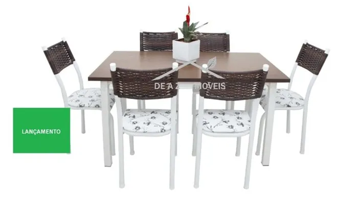 Conjunto de Mesa de Jantar Petra Tampo de Madeira e Encosto de Junco !! Frete Grátis !