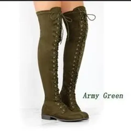 Bota de Cano Alto Acima do Joelho Verde Army Green Tam.37 / 6.5 Salto Baixo