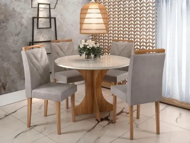 Mesa de Jantar Sienna Circular 1.00 Com 4 Cadeiras Califórnia - Receba Hoje