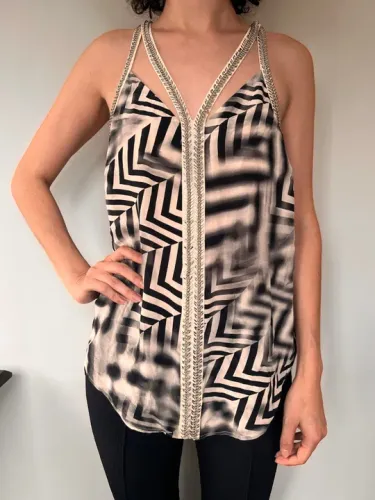 Blusa 100% Seda Bo.Bo Estampado Preto e Branco