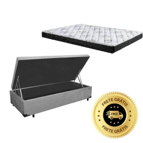 Kit Box Baú Solteiro com Colchão Espuma Densidade D33 20cm 