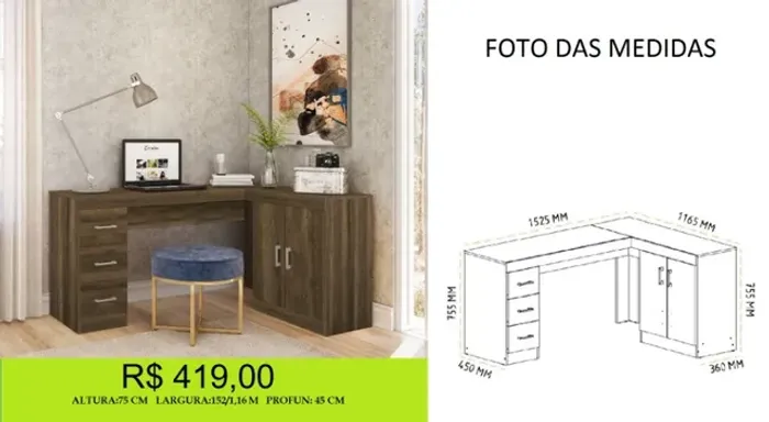 Escrivaninha em L
