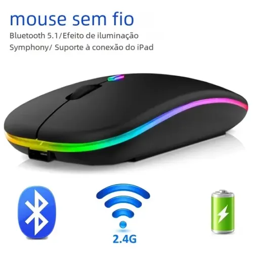 Mouse ergonômico sem fio para jogos, ratos silenciosos, LED retroiluminado, Bluetooth, RGB