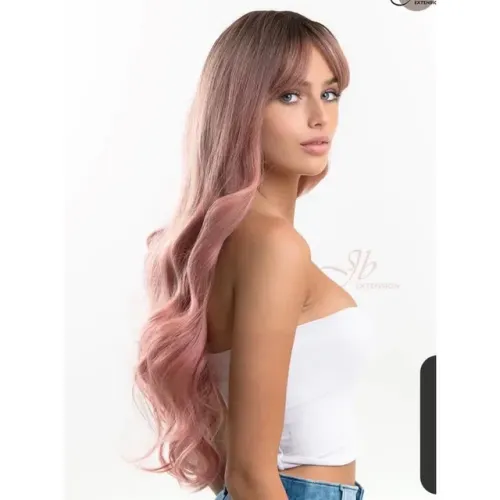 Peruca comprida rosa e castanho 