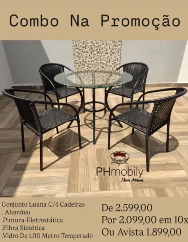 combo na promoção 4 cadeiras de alumínio e fibra sintética + mesa com tampo de vidro 