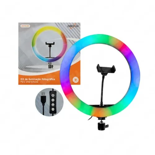 Iluminador Ring Light RGB 10,2 Pol com Suporte de Celular OR-PL10R Oberon
