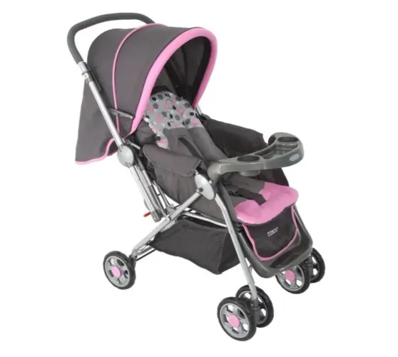 Carrinho de bebê e bebê conforto rosa da marca Cosco