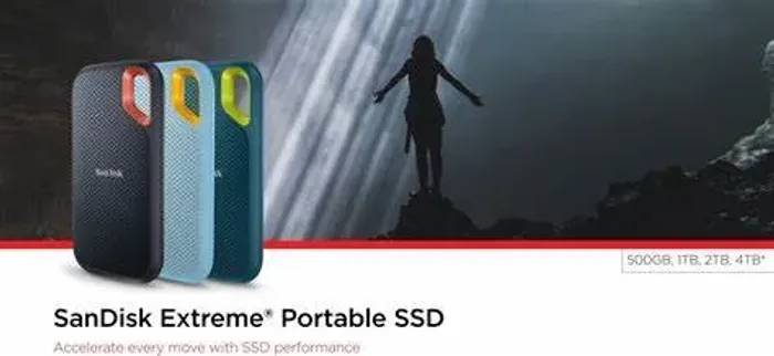 SSD Externo Portátil Sandisk Extreme 1TB USB 3.2 - SDSSDE61-1T00-G25B (Preto, Verde e Azul