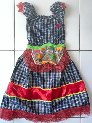 Vestido Junino Infantil - Altura 70cm x Cintura 30cm