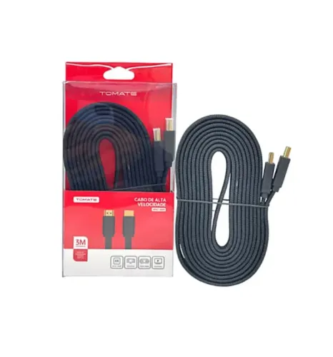 CABO HDMI X HDMI 3 METROS FLAT 2.0 VERSÃO NYLON TOMATE MHD-4003 PRETO