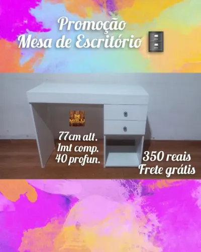 Mesa de Escritório - 77cm alt. 1mt comp. 40 profun.  Frete Grátis