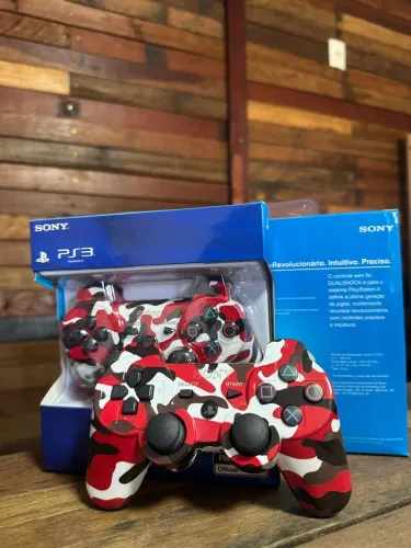 Controle PS3 PC Camuflado Vermelho