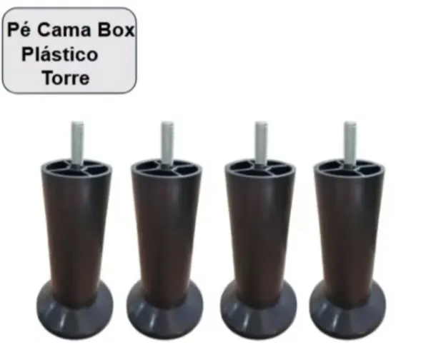 Kit 4 Pés de Cama Box de Plástico preto torre 12 cm
