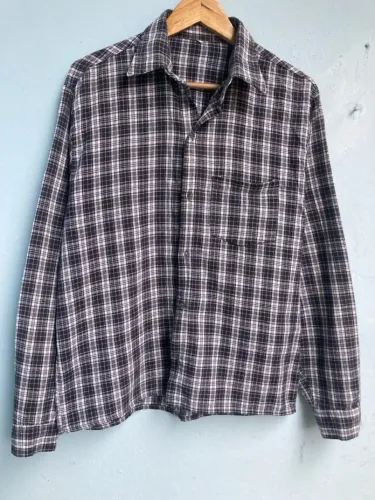Camisa Xadrez Masculina Preta e Branca Manga Comprida, Tam M