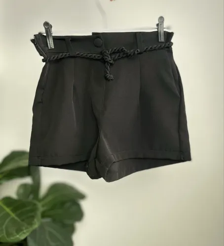 Shorts P Alfaiataria Preto Cintura Alta Sofisticado