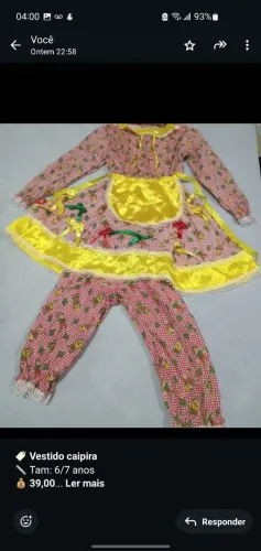 Vestido Caipira Infantil 6/7 anos.