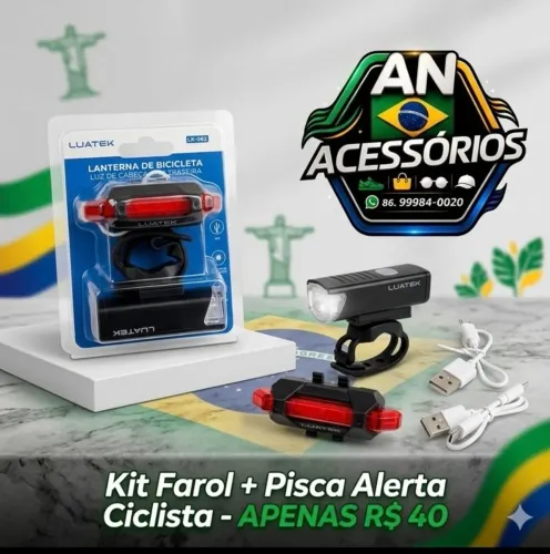 Kit farol e pisca alerta traseiro bike