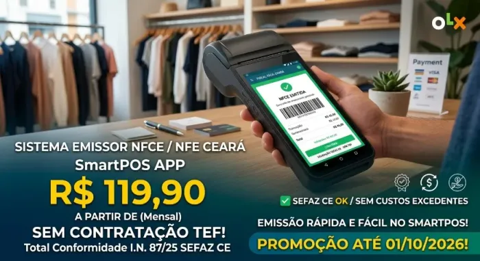 Sistema Emissor Fiscal NFCE e NFE para SmartPOS - SEFAZ CE - A partir de R$ 119,90!