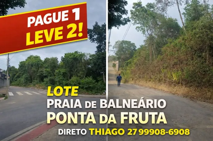 2 Lotes a preço de um! Balneário Ponta da Fruta, próximo ao litoral, parcelo, troco leia