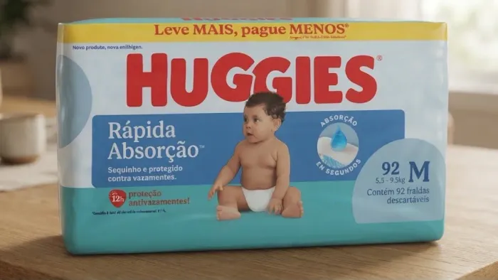 Fralda Huggies Rápida Absorção M ? 92 unidades