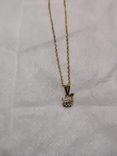 Cordão Feminino Dourado, Com Pingente De Maça Cravejado