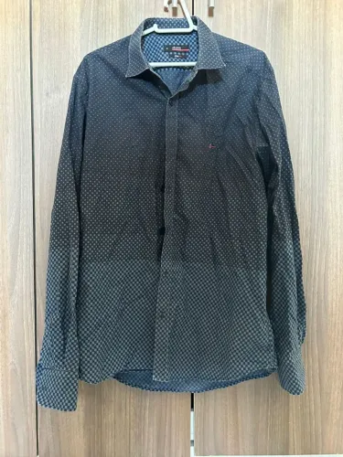camisa social aramis slim fit estampada azul tam m