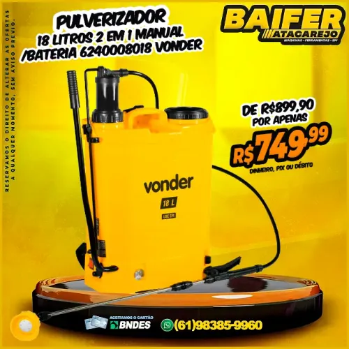 Pulverizador 18 Litros 2 em 1 Manual/Bateria 6240008018 Vonder
