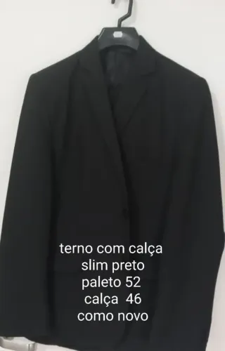 Terno preto slim 52 com calça 46 impecável