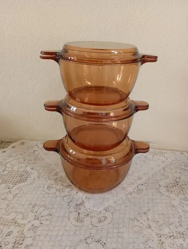 Conjunto Caçarolas Vidro Vision Âmbar 2,5L e 3,5L - Nunca Usadas