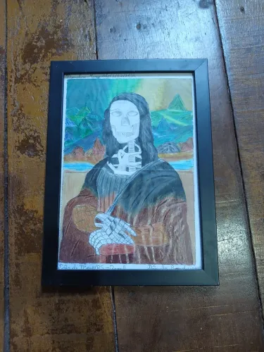 Desenho Mona Lisa Esqueleto - Releitura Artística Feita à Mão