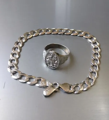 Prata 950 Anel de São Jorge e Pulseira