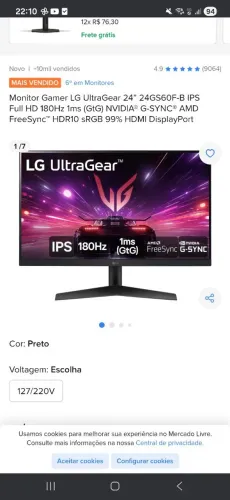 Monitor LG UltraGear 180hz 24"