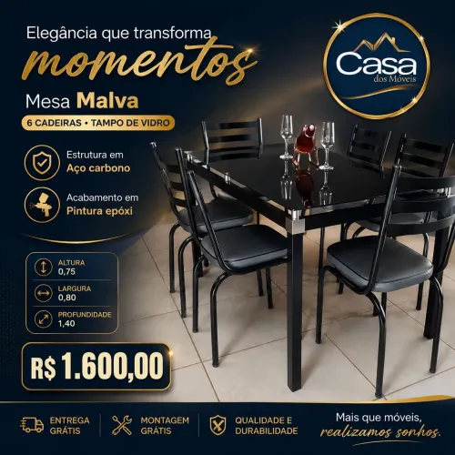 Mesa de jantar malva 6 cadeiras