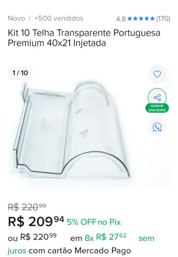 Vendo 10 telhas transparente portuguesa da marca lubian, na caixa.