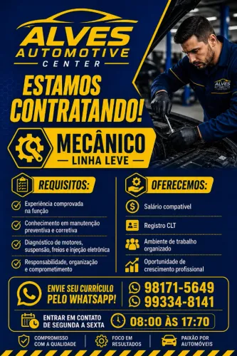 Vaga para Mecânico Automotivo /COM CNH