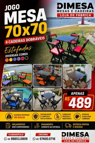 Fábrica de mesas e cadeiras. Pagamento somente na entrega. Entrega rápida.dimesa SC