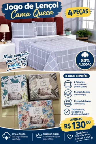 Jogo de Lençol Cama Queen 4 PEÇAS