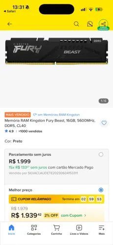 Memória ram DDR5 16GB 5600mhz - até 12 vezes
